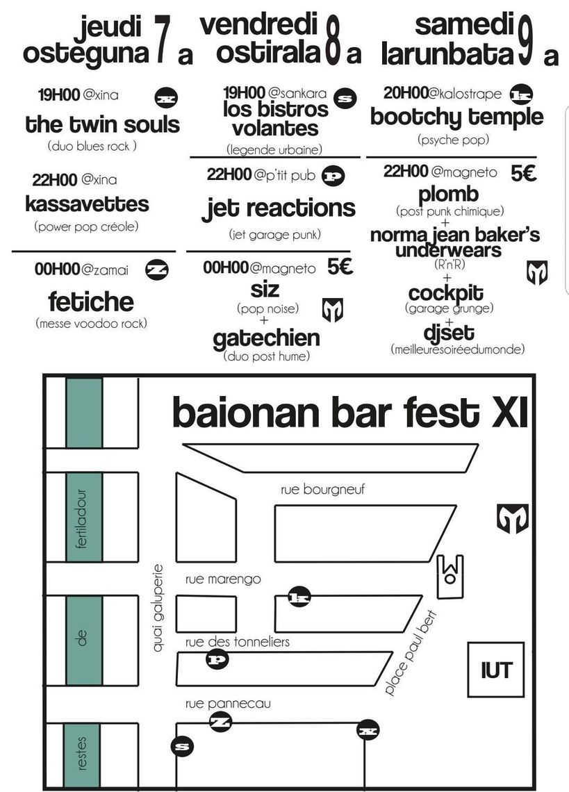 Kalostrape Ostatua & Jatetxea, Baiona, Euskal Herria. Bar & Restaurant incontournable du Petit Bayonne, situé dans le quartier historique, dans l'ancien cloître des Visitandines. Bar à pintxos et à concert. Plan du festival Baionan Bar Fest #11 organisé par l'association La Souche Rock, du jeudi 7 au samedi 9 février 2019