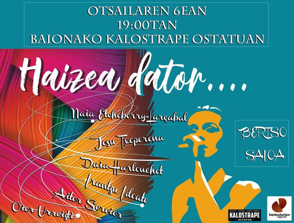 Kalostrape Ostatua eta jatetxea, Baiona, Euskal Herria. Otsailaren 6an, Kalostrapen, Bertso Saioa Gaua ! Restaurant traditionnel et bar atypique du Petit Bayonne, situé au 22 rue Marengo. Affiche de la soirée Bertso du 6 février 2020.