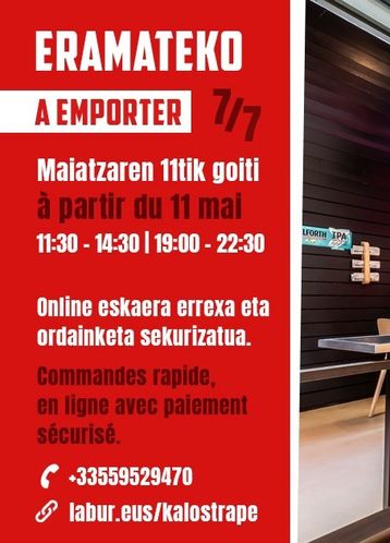Kalostrape Ostatua eta Jatetxea, Euskal Herria, Baiona. Bar atypique et restaurant traditionnel situé au coeur du quartier historique de Petit Bayonne, dans l'ancien cloître des Visitandines. Situé au 22 rue Marengo, vente à emporter à partir du 11 mai 2020
