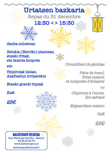 Kalostrape Ostatua & Jatetxea, Baiona, Euskal Herria. Bar & Restaurant incontournable situé au coeur du quartier historique du Petit Bayonne, bar à tapas et bar à cocktails, situé dans l'ancien cloître des Visitandines. Déjeuner et soirée du 31 décembre 2018