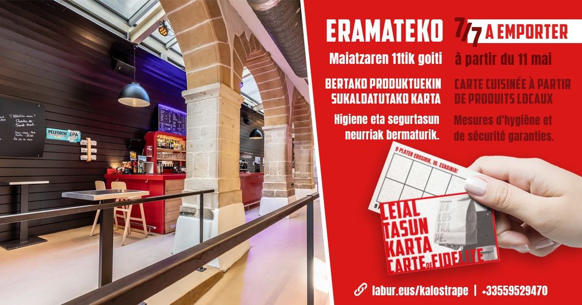 Kalostrape Ostatua eta Jatetxea, Baiona, Euskal Herria. Restaurant traditionnel et bar atypique du Petit Bayonne. Situé au 22 rue Marengo, dans l'ancien cloître des Visitandines. Ouverture le 11 mai 2020 de la vente à emporter
