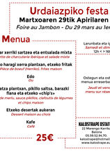 Kalostrape Ostatua Jatetxea Baiona Euskal Herria. Bar et restaurant du Petit Bayonne. Bar à tapas et à cocktails. Concerts, soirées et expositions. Affiche du menu de la Foire au Jambon 2918.