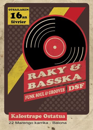 Kalostrape Ostatua eta Jatetxea, Baiona, Euskal Herria. Bar et restaurant incontournable du coeur historique du Petit Bayonne. Bar à pintxos et bar à concert. Affiche de la soirée Mix des djs Raky et Bass-ka le 16 février 2019