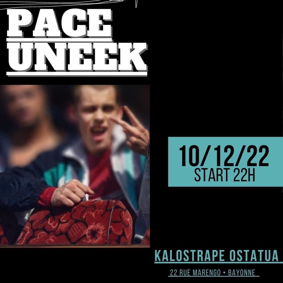 Kalostrape Ostatua eta Jatetxea, Euskal Herria, Baiona. Bar et restaurant traditionnel situé au 22 rue Marengo dans l'ancien cloître des Visitandines. Affiche de la soirée Mix du samedi 10 décembre 2022 avec les djs Pace & Uneek, à partir de 22h