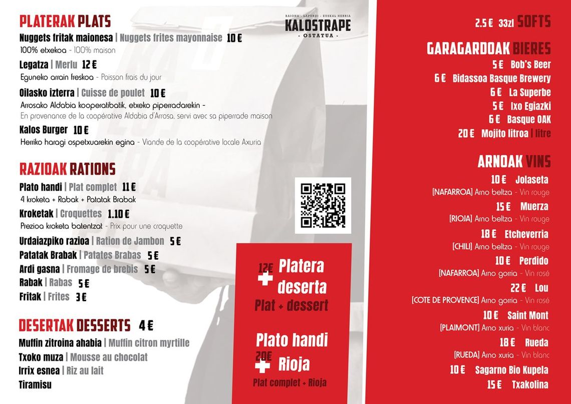 Kalostrape Ostatua eta Jatetxea, Baiona, Euskal Herria. Bar atypique et incontournable du Petit Bayonne, restaurant traditionnel situé dans l'ancien cloître des Visitandines, au 22 rue Marengo. Carte à emporter à partir du 11 mai 2020