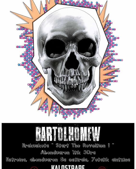 Kalostrape Ostatua Jatetxea - Baiona Euskal Herria. Bar Restaurant à Bayonne. Concerts, soirées et expositions. Affiche en basque de l'exposition du mois de décembre 2017. Réalisée au dessin, représentant une tête de mort.