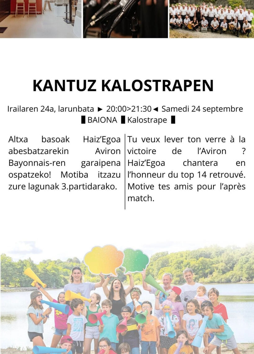 Kalostrape Ostatua eta Jatetxea, Baiona. Restaurant traditionnel et bar atypique du quartier historique de Bayonne. Situé au 22 rue Marengo dans l'ancien cloître des Visitandines. Bar à tapas et à concert, soirée du 24 septembre 2022 dans le cadre du festival Mintzalasai, chants avec la chorale Haiz Egoa