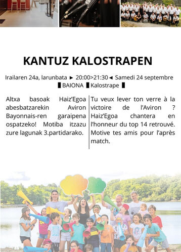 Kalostrape Ostatua eta Jatetxea, Baiona. Restaurant traditionnel et bar atypique du quartier historique de Bayonne. Situé au 22 rue Marengo dans l'ancien cloître des Visitandines. Bar à tapas et à concert, soirée du 24 septembre 2022 dans le cadre du festival Mintzalasai, chants avec la chorale Haiz Egoa