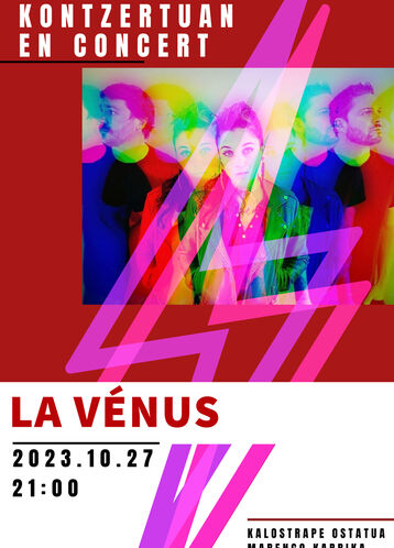 Kalostrape Ostatua eta Jatetxea, Baiona, Euskal Herria. Bar atypique et restaurant traditionnel situé au 22 rue Marengo dans l'ancien cloître des Visitandines. Affiche de la soirée concert du 27 octobre avec le groupe La Vénus.