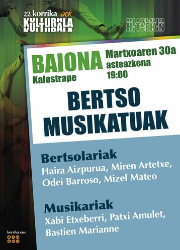 Kalostrape Ostatua eta Jatetxea, Baiona. Bar et restaurant incontournable du Petit Bayonne. Situé au 22 rue Marengo dans l'ancien cloître des Visitandines. Affiche de la soirée Korrika Kulturala du mercredi 30 mars 2022