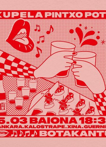 Kalostrape Ostatua eta Jatetxea, Baiona. Bar et restaurant incontournable et atypique du quartier historique de Bayonne. Situé au 22 rue Marengo dans l’ancien cloître des Visitandines. Affiche de la soirée du 15 mars 2024 avec le Poteo Pintxo Pote Kupela