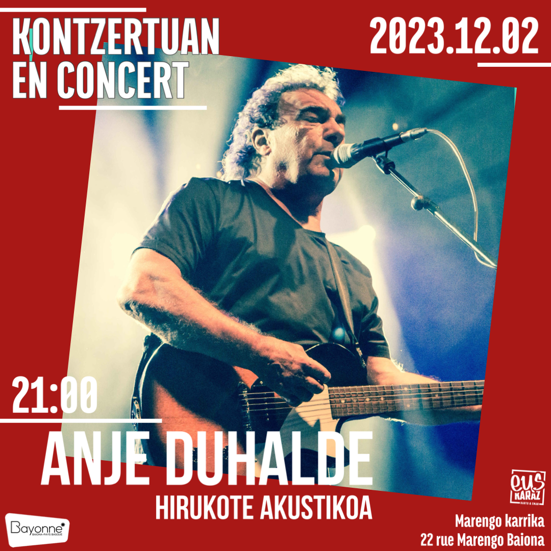 Kalostrape Ostatua eta Jatetxea, Baiona. Bar atypique et restaurant traditionnel situé au 22 rue Marengo, dans l'ancien cloître des Visitandines, à Bayonne. Affiche du concert d'Anje Duhalde le samedi 2 décembre à 21h