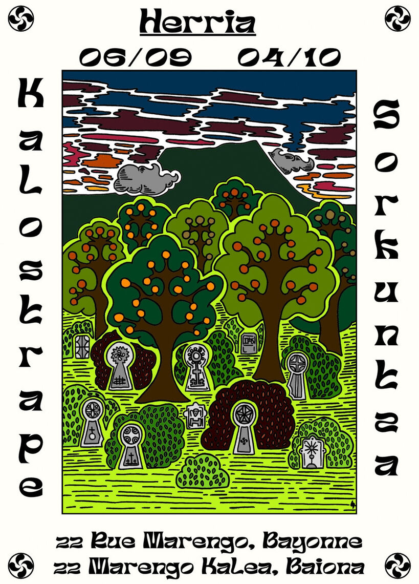 Kalostrape Ostatua eta Jatetxea, Baiona. Bar et restaurant du quartier historique du Petit Bayonne. Affiche de l'exposition du mois de septembre 2024