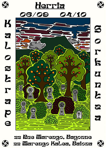 Kalostrape Ostatua eta Jatetxea, Baiona. Bar et restaurant du quartier historique du Petit Bayonne. Affiche de l'exposition du mois de septembre 2024