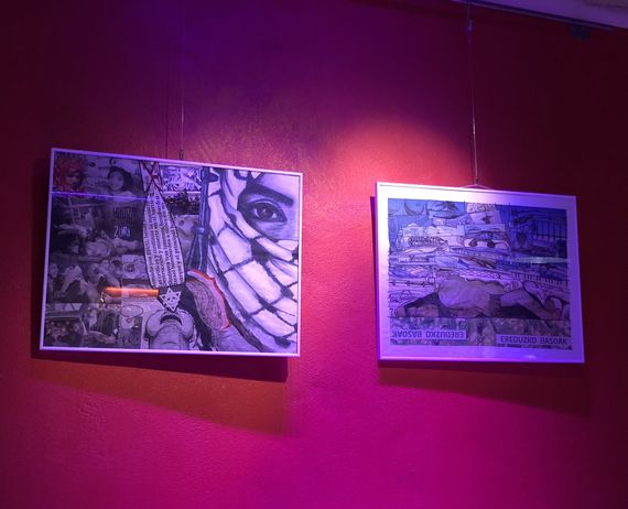 Kalostrape Ostatua, Bar et restaurant situé au 22 rue Marengo dans l'ancien cloître des Visitandines. Bar à tapas incontournable du centre historique du Petit Bayonne. Exposition de décembre 2018 avec les oeuvres d'Itziar Moreno et de Lorentxa Beyrie
