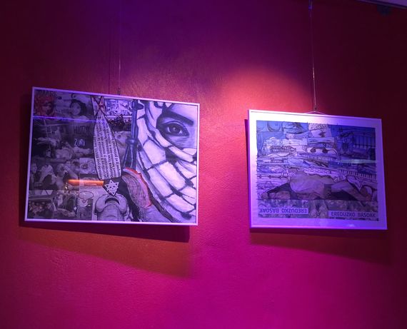 Kalostrape Ostatua, Bar et restaurant situé au 22 rue Marengo dans l'ancien cloître des Visitandines. Bar à tapas incontournable du centre historique du Petit Bayonne. Exposition de décembre 2018 avec les oeuvres d'Itziar Moreno et de Lorentxa Beyrie