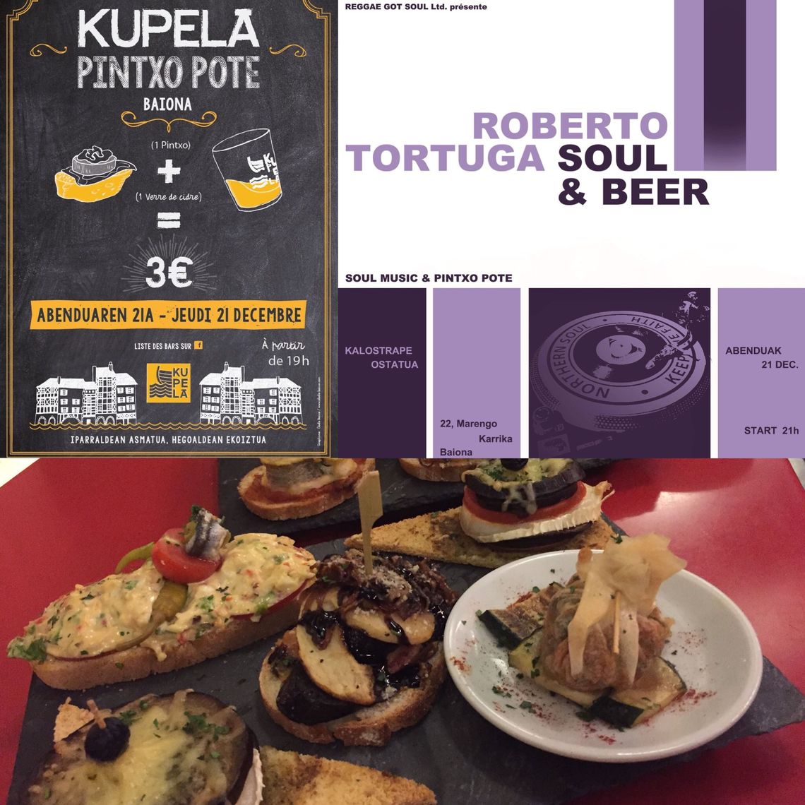 Kalostrape Ostatua Jatetxea Baiona, Euskal Herria. Bar et restaurant au coeur du Petit Bayonne. En partenariat avec Kupela Sagarnoa, Pintxo Pote le jeudi 21 décembre 2017, avec Roberto Tortuga aux platines
